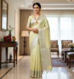 Elegant Ivory Semi-Silk Saree with Silver Zari Border