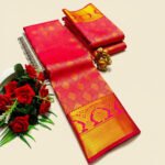 Rani Pink Soft Silk Saree with Gold Zari Butta & Rich Pallu - Image 3