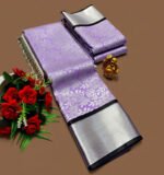 Lavender Soft Silk Saree with Silver Jacquard Weave & Black Piping - Image 2