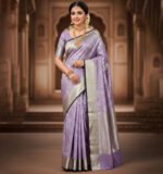 Lavender Soft Silk Saree with Silver Jacquard Weave & Black Piping