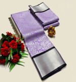 Lavender Soft Silk Saree with Silver Jacquard Weave & Black Piping - Image 4