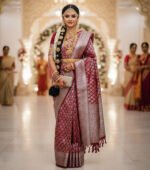 Deep Wine Soft Silk Saree with Silver Zari Butta and Contrast Pallu - Image 3