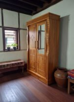 Teak Wood Two-Door Wardrobe with Mirror & Carved Design - Image 4