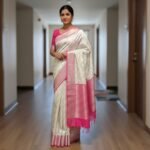 Exquisite Off-White & Rani Pink Kanchipuram Silk Saree