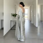 Radiant Silver-Grey All-Over Zari Brocade Saree - Image 3