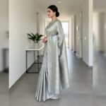 Radiant Silver-Grey All-Over Zari Brocade Saree - Image 2