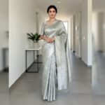Radiant Silver-Grey All-Over Zari Brocade Saree