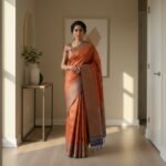 Earthy Rust Slate Blue Brocade Silk Saree