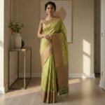 Lime Green & Copper Silk Saree