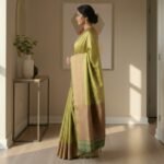 Lime Green & Copper Silk Saree - Image 2