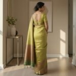 Lime Green & Copper Silk Saree - Image 3