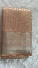 Peach Banarasi Silk Saree with Silver Floral Weave - Image 4