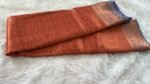 Earthy Rust Slate Blue Brocade Silk Saree - Image 5