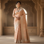 Peach Banarasi Silk Saree with Silver Floral Weave