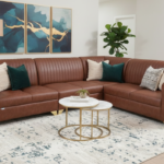 Modern Cognac Brown L-Shaped Sectional – Sleek Ribbed Leather Design