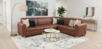 Modern Cognac Brown L-Shaped Sectional – Sleek Ribbed Leather Design
