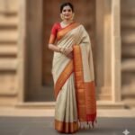 Golden Ivory Banarasi Silk Saree with Crimson Heritage Border