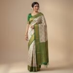 Elegant Cream & Emerald Green Banarasi Silk Saree