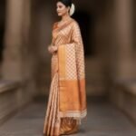 Timeless Elegance – Handwoven Banarasi Silk Saree in Cream & Burnt Orange - Image 2