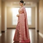 Regal Rose-Pink Banarasi Silk Saree with Antique Gold Zari - Image 2