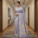 Lavender Haze Banarasi Silk Saree With Silver Zari Brocade