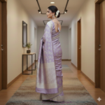Lavender Haze Banarasi Silk Saree With Silver Zari Brocade - Image 3