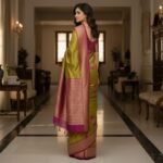 Regal Olive & Magenta Kanchipuram Silk Saree with Traditional Zari Border - Image 3