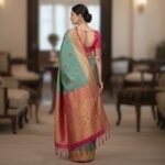 ​Sea Green & Magenta Kanjeevaram Silk Saree with Intricate Gold Zari Weave - Image 3