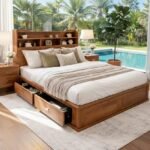 Modern Solid Wood Queen Storage Bed Frame with Integrated Headboard Shelving - Image 3