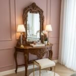 Victorian Elegance: Antique Ornate Dressing Table with Arch Mirror