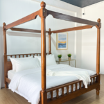 Royal Teak Finish Four-Poster Canopy Bed