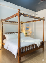 Royal Teak Finish Four-Poster Canopy Bed - Image 2