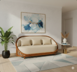 The Crescent Curved Oak & Linen Statement Sofa