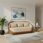 The Crescent Curved Oak & Linen Statement Sofa