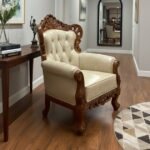Royal Maha Rani Hand-Carved Teakwood Armchair - Image 3