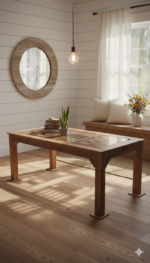 Handcrafted Teak Lattice-Top Dining Table – Modern Geometric Design - Image 3