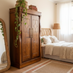 Handcrafted Solid Teak Wardrobe with Diamond Carvings & Curved Accents