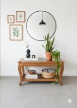 Hand-Carved Teak Wood Coffee Table with Smoked Glass Top - Image 2