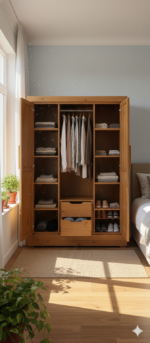 Classic Solid Oak 3-Door Wardrobe with Integrated Storage - Image 3