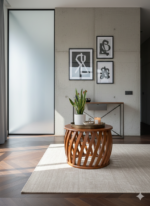 Contemporary Handcrafted Slatted Drum Tea Table - Image 2