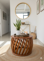 Contemporary Handcrafted Slatted Drum Tea Table