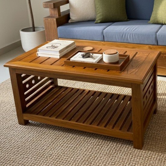 Contemporary Teak-Finish Center Table for Living Room
