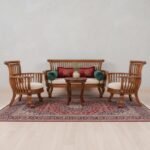 Classic Hand-Carved Teak Wood 3-Seater Sofa Set with Elegant Slatted Detail - Image 2