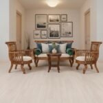 Classic Hand-Carved Teak Wood 3-Seater Sofa Set with Elegant Slatted Detail