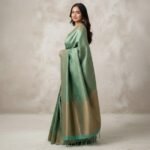 Exquisite Sea-Green & Antique Gold Silk Saree with Traditional Paisley Motif - Image 2