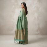 Exquisite Sea-Green & Antique Gold Silk Saree with Traditional Paisley Motif - Image 3
