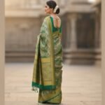 Elegant Forest Green & Gold Banarasi Silk Saree with Intricate Floral Brocade - Image 3