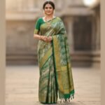 Elegant Forest Green & Gold Banarasi Silk Saree with Intricate Floral Brocade