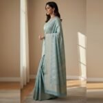 Ethereal Seafoam Blue Banarasi Silk Saree with Intricate Silver Zari - Image 2