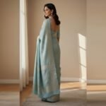 Ethereal Seafoam Blue Banarasi Silk Saree with Intricate Silver Zari - Image 3